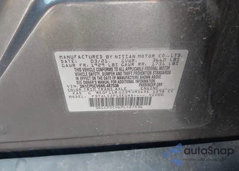 2021 Nissan Kicks Sv Xtronic Cvt из США, поврежденный, VIN 3N1CP5CV6ML487536